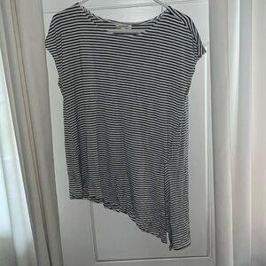 Max Studio Black White Striped Short Sleeve Shirt Size L